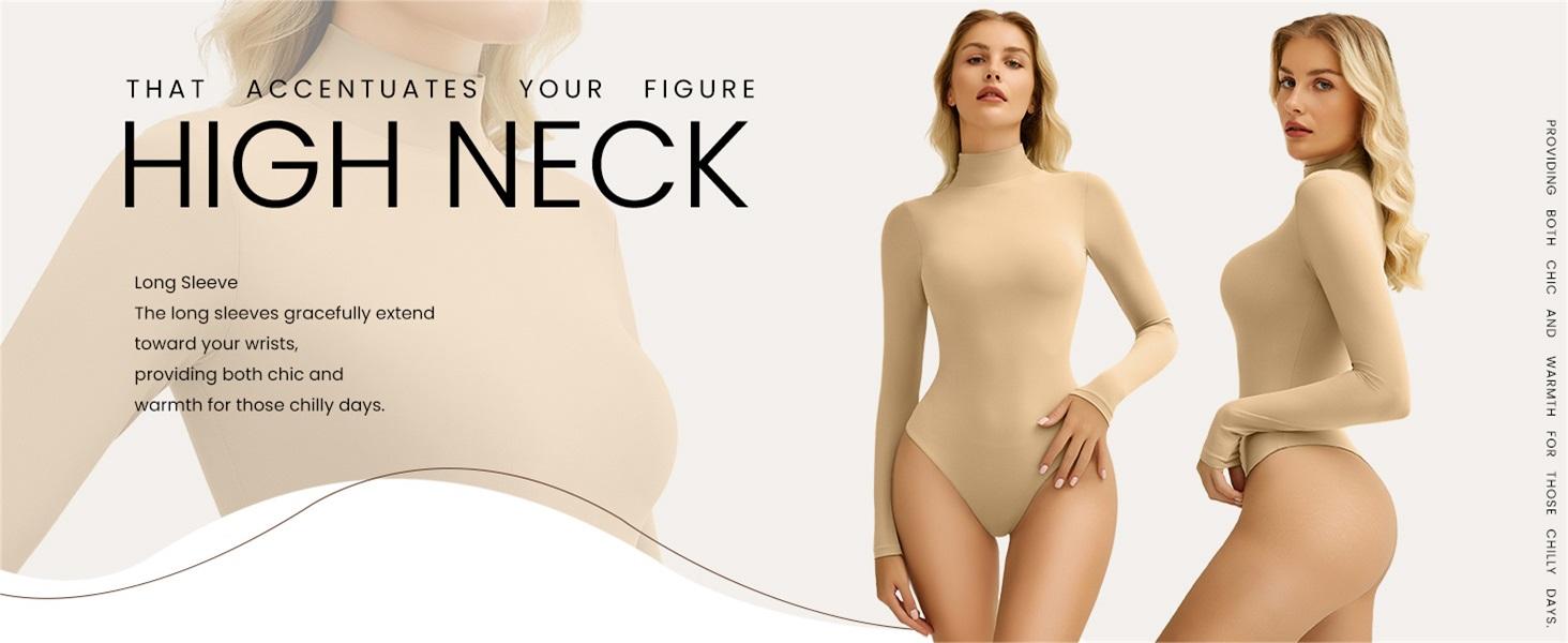 Avidlove Bodysuits for Women High Neck Long Sleeve Body Suits Snap Closure Double Lined Mock Neck Bodysuit Soft SpringStatements