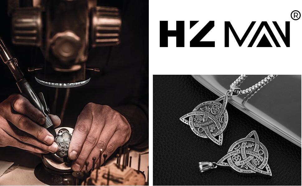 HZMAN Double Sided Stainless Steel Triple Goddess Triquetra Necklace Celtic Knot Irish Christian Trinity Knot Pendant