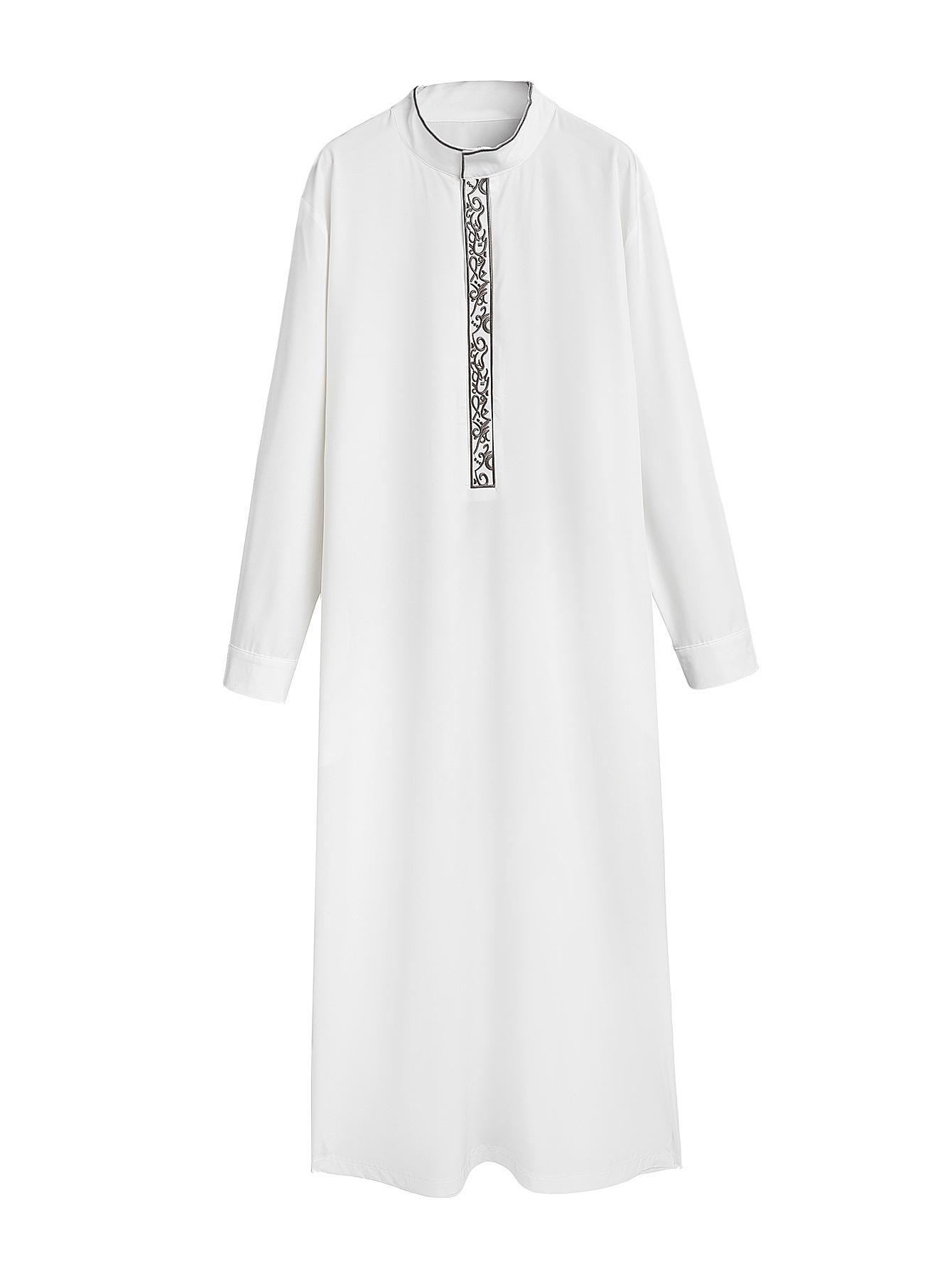Islamic Traditional Men's Stand Collar Embroidered Robe, Fashionable Daily Wear, Ramadan Eid Festival Clothing, Perfect Gift