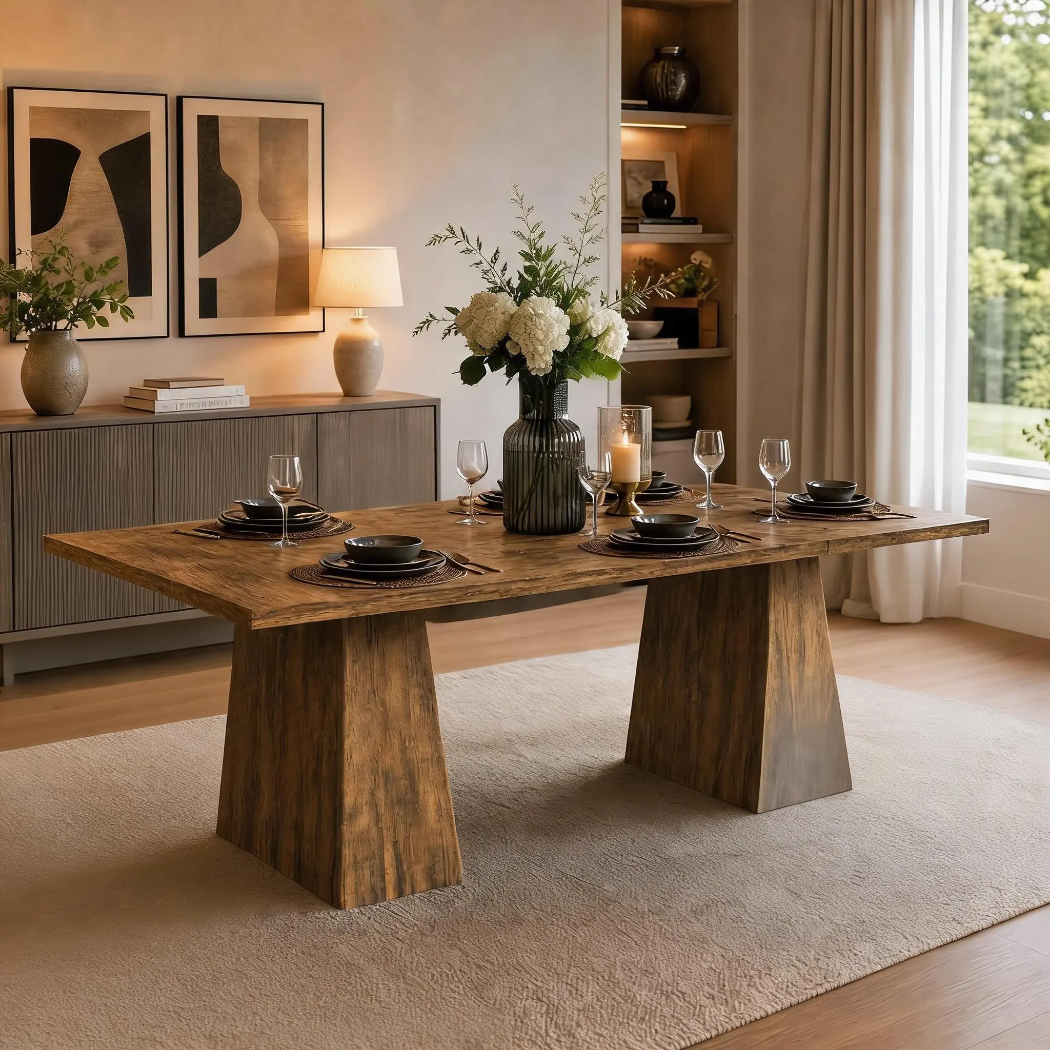 Modern Rectangular Wooden Dining Table Only, Seats 6-8 People, Heavy Duty Sturdy Legs, 1.18" Thick Easy-Clean Tabletop, Space-Saving Design, Ideal for Kitchen & Dining Room