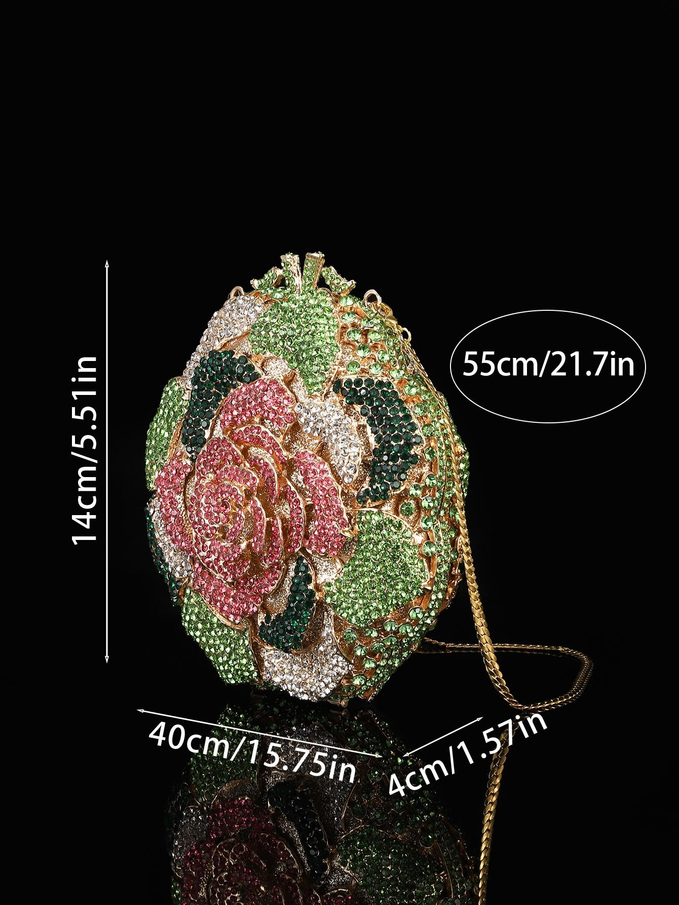 1pc Mini Elegant Clutch Bags Rhinestone Flower Design Evening Purses For Party&Prom,Luxury Metal Crystal Handmade Clutch Bags For Women,Full Diamond Dinner Clutches Novelty/Glitter Handbags For Wedding Bride/Gifts