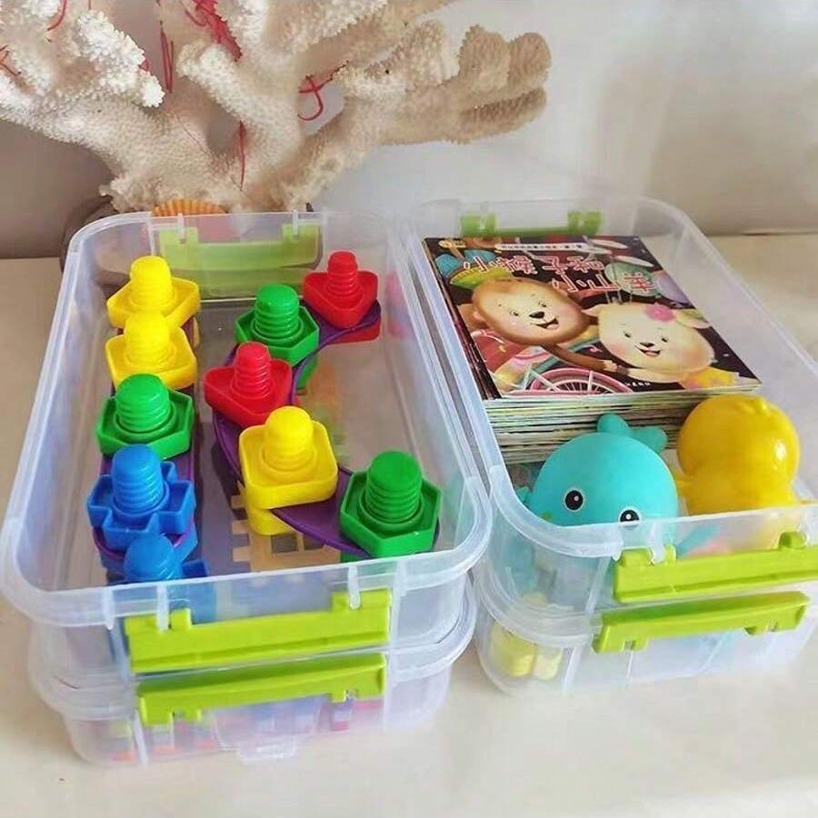 4-Tier Stackable Transparent Plastic Storage Box with Latch, Waterproof Large Capacity Home Office Organizer, Portable Food Safe Container, Multilayer Storage