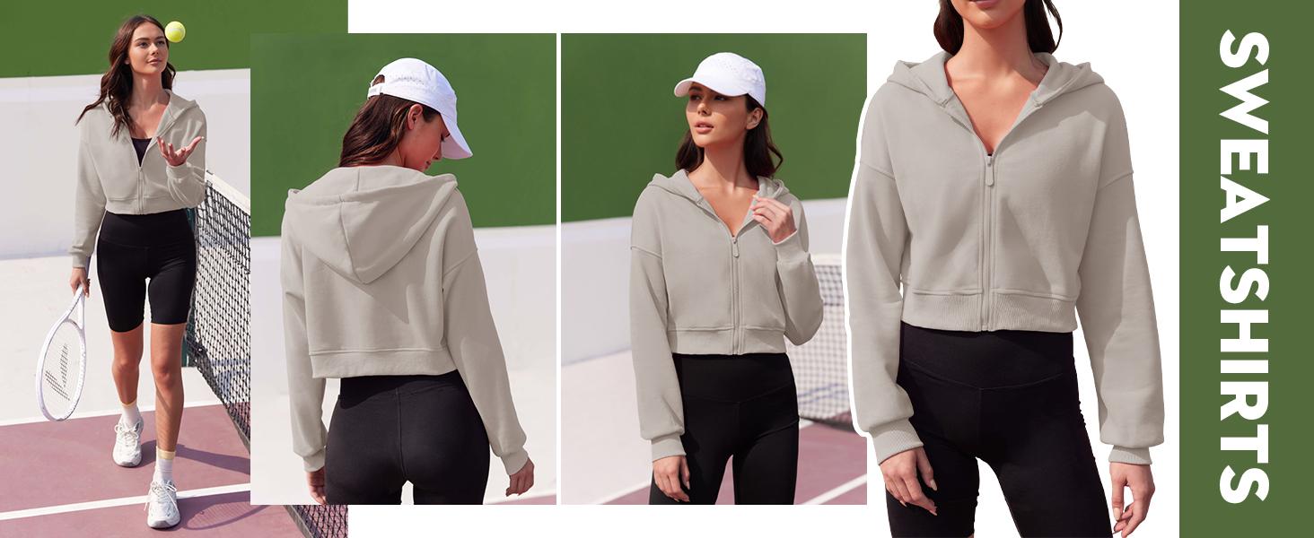 Fisoew Women's Cropped Zip Up Hoodie Sweatshirts Long Sleeve Casual Loose Y2K Pullover Tops Clothes Womenswear comfort hoodies