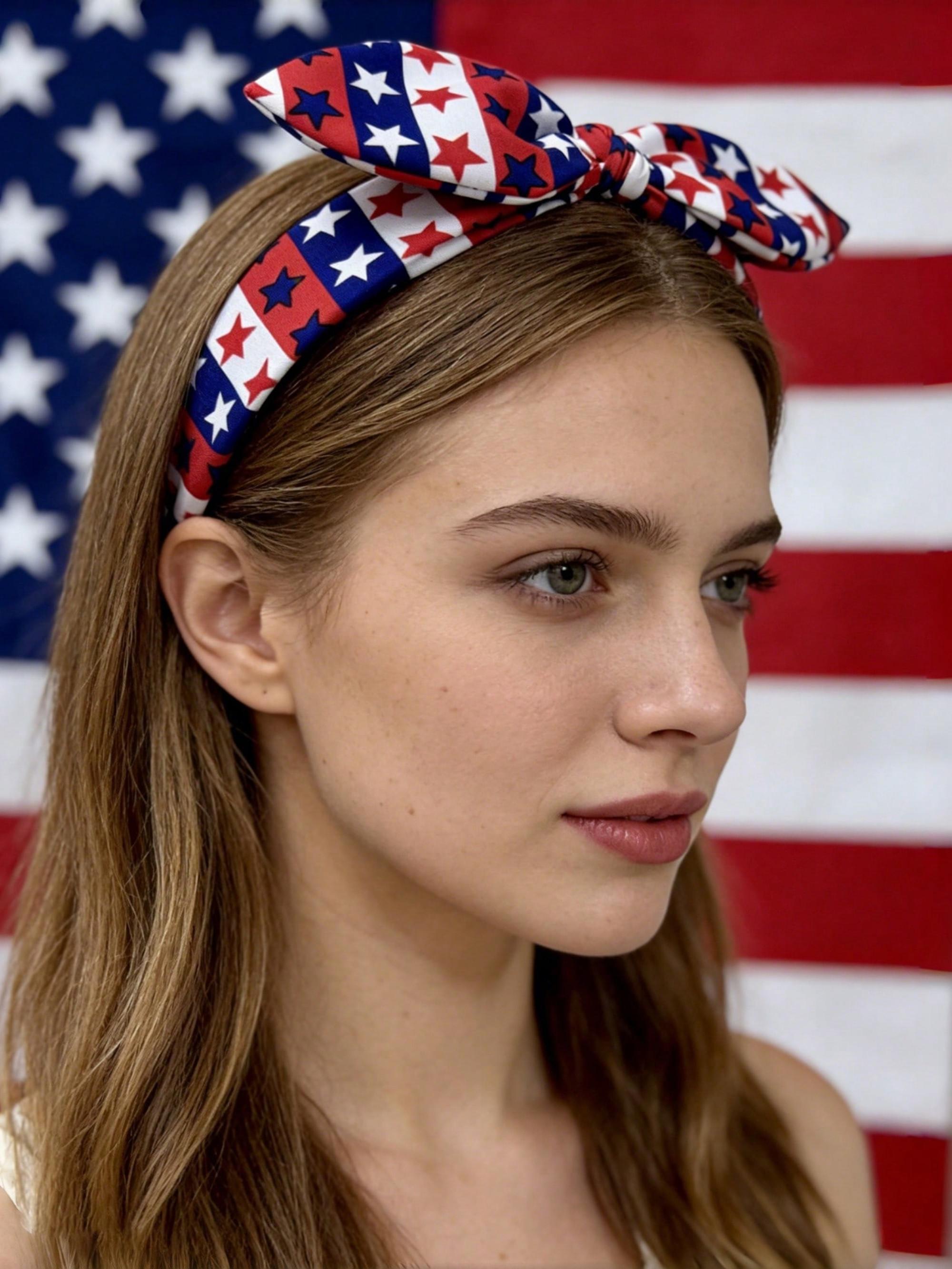 4pcs Women's Independence Day Hairbands, Striped Cute Strawberry, Fun Youthful Style, High Elastic Durable, Girl Influencer Photo Accessories