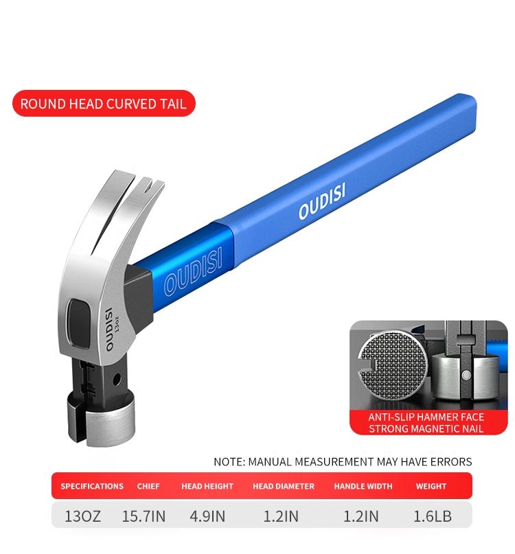 1 Multi-Function Heavy-Duty Claw Hammer Double-Sided Claw Hammer Woodworking Nail Puller Non-Slip Grip Durable and Sturdy Ideal for Woodworking, Construction, Auto Repair, Camping, Emergency Escape Industrial and Household Use Clawhammer