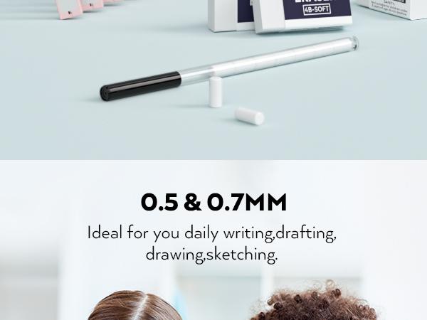 Nicpro 6Pack Pastel Mechanical Pencil Set 0.5 & 0.7 mm with 12 tubes HB Lead Refills, 3 Erasers, 9 Eraser Refills For School Writing, Drawing, Sketching, 3 Colors - With Case