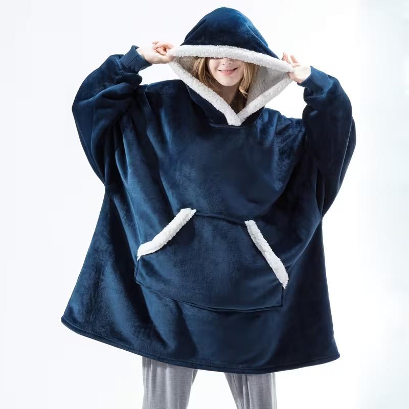 Unisex Wearable Blanket Hoodie, Super Soft Warm Fleece, Large Pocket, Plus Size Adult Casual Homeewear, Winter Comfort