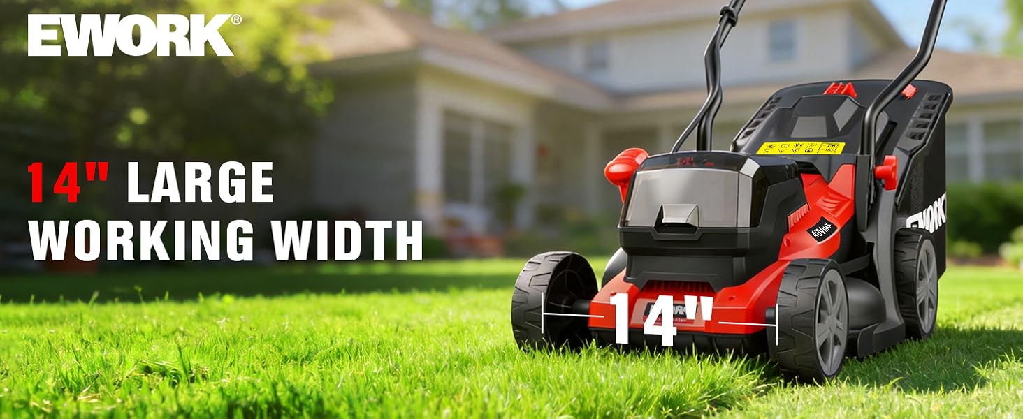 EWORK 40V Electric Lawn Mower Cordless, 14" Electric Push Mower with 2x4.0Ah Batteries & Charger, 3800RPM Motor, 6-Height Adjustment, 21Lbs Lightweight Battery Powered Lawnmower for Garden, Small Yard