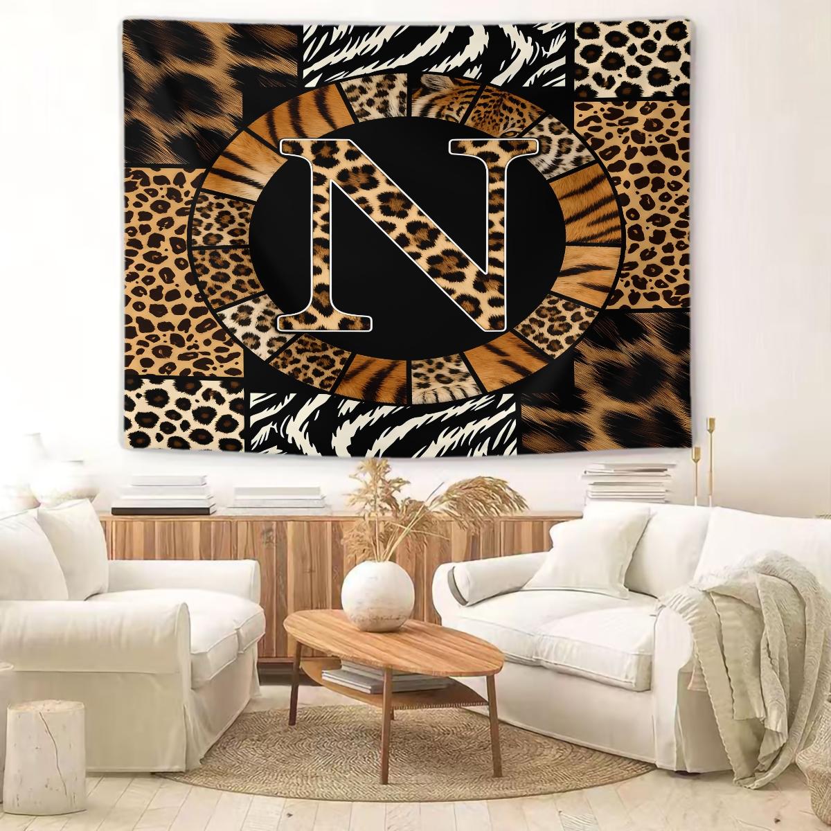 Animal Print Monogram Wall Tapestry, Leopard Zebra Tiger Initial Wall Hanging for Bedroom Dorm, Home Decor Gift for Animal Lovers Animal Print Monogram Wall Tapestry, Leopard Zebra Tiger Initial Wall Hanging for Bedroom Dorm, Home Decor Gift for Anim