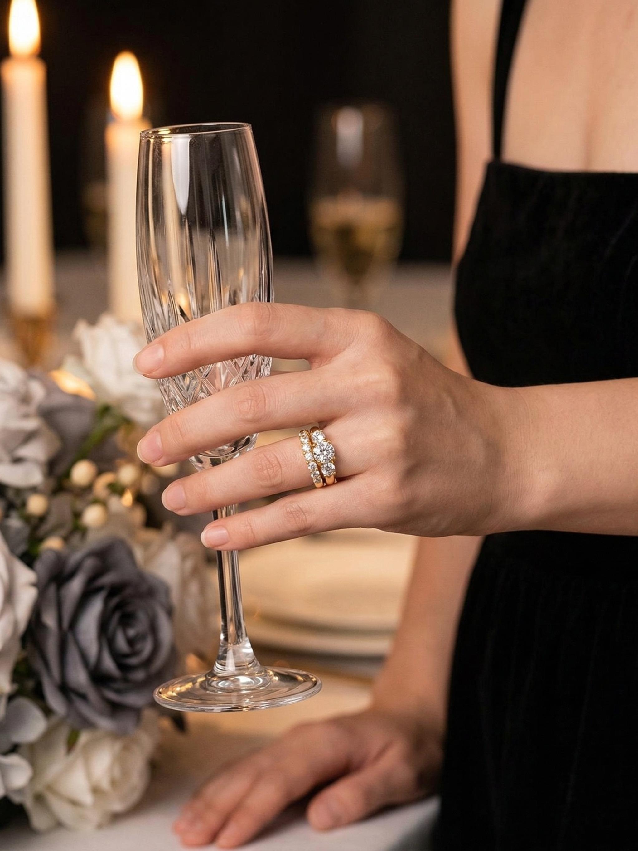 1ct Moissanite Ring Set, Classic Women's Wedding Band, 3-Stone Stackable, 18k, Hypoallergenic, Engagement Anniversary Gift