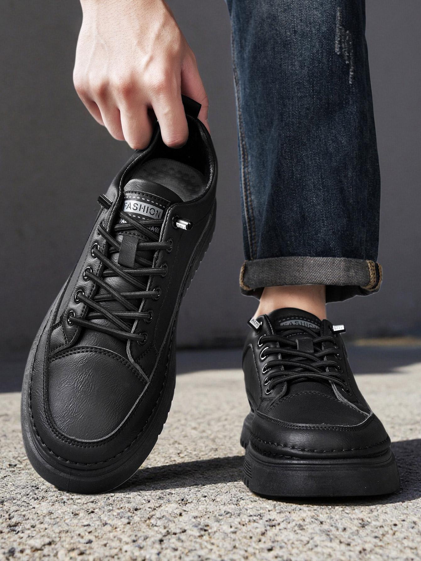 Men's Summer Thick Sole Sneakers, Simple Striped Casual Board Shoes, Soft Leather Breathable Lightweight, Height Boosting Slim Fit, Versatile Daily Wear