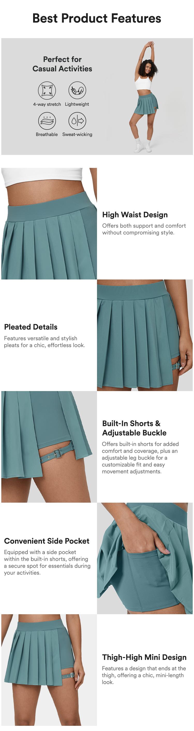 Halara Breezeful High Waisted Pleated 2-in-1 Side Pocket Adjustable Buckle Mini Quick Dry Casual Skirt Gym Shorts Athletic Wear Breathable Fabric Red Outdoor Comfort  Womenswear