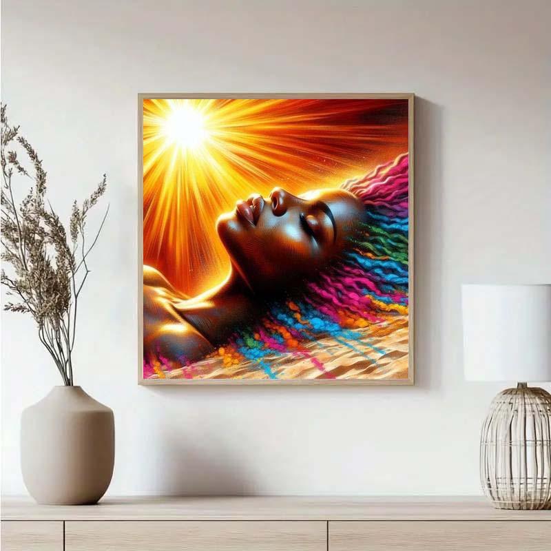 5D DIY Full Drill Round Diamond Painting - Diamond Art Painting Kit Sun Rays, Colorful Hair, Black Outline. Mosaic, Canvas - DIY Decorative Painting, Home Wall Decor, Suitable for Halloween and Christmas, Birthday and Anniversary Gifts.