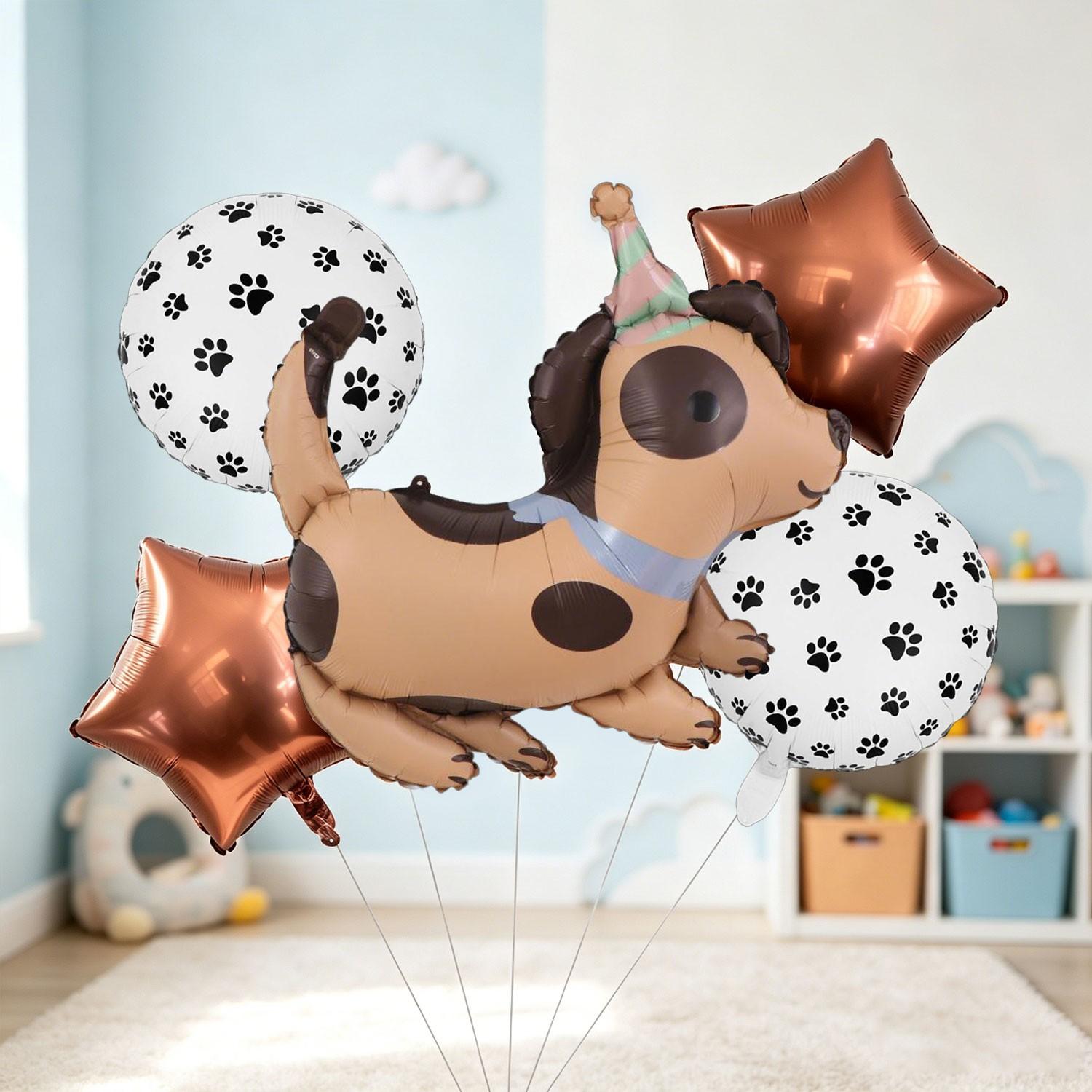 7-Piece Pet Theme Birthday Party Balloon Set, Star, Dog Paw Ballon, 4 Styles, Party Hat, Celebratory Atmosphere, Pet Lover Event Decor