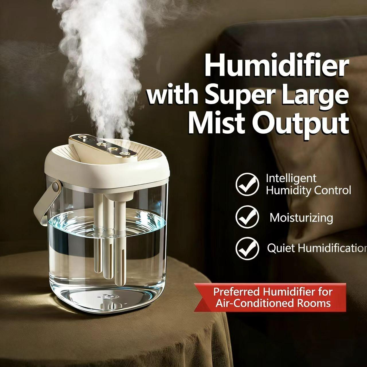 2L Large Capacity Humidifier with Three Spray Nozzles, Smart Display, Ai Moisture Control, Quiet Operation, Ideal for Living Room, Bedroom, Office