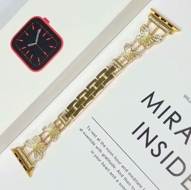 Fashion Butterfly Bling Band for Apple Watch 38mm 40mm 41mm 42mm – Iced Out Rhinestone Metal Strap, Sparkly Feminine Replacement Wristband, Lovely Holiday Gift Choice for Series 10/11 [Watch NOT Included]