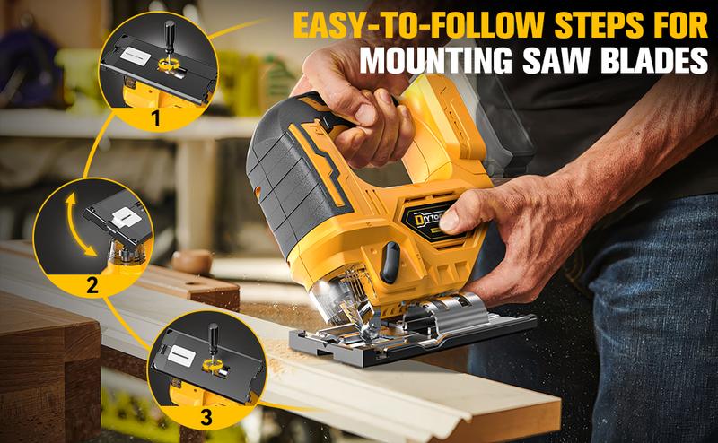 Cordless Jigsaw Compatible with Dewalt 20V Battery(NO Battery!!), Jig Saw Tool Brushless, 2900RPM, 0°-45°Bevel, 3 Orbital Action,LED Light for Straight/Curve Cuts