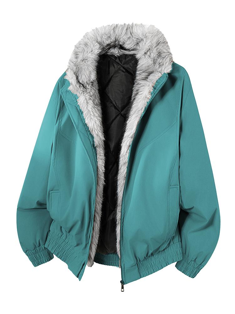 2026 New Men Fleece Lined Jacket, Thick Quilted Liner Warm Bomber Coat with Fluffy Faux Fur Collar, Elastic Cuff Windproof Zip Up Outerwear, Fashion Casual Male Winter Streetwear Jacket for Daily Commute Outdoor Activities Daily Wear Daily Travel