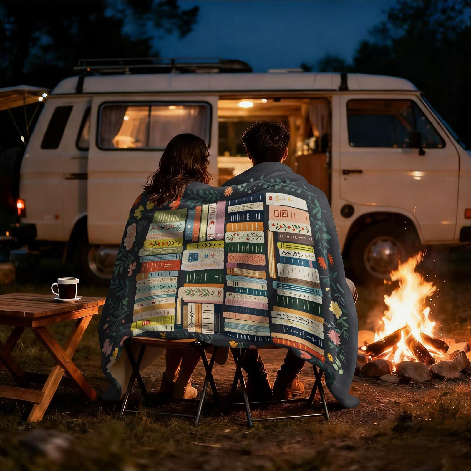 Bookish Floral Bookshelf Print Flannel Blanket, Aesthetic Botanical Warm Throw Blanket, Soft Cozy Nap Gift Blanket, Lightweight Decor Blanket for Couch Bed, All-Purpose Perfect Gift for Family and Friends