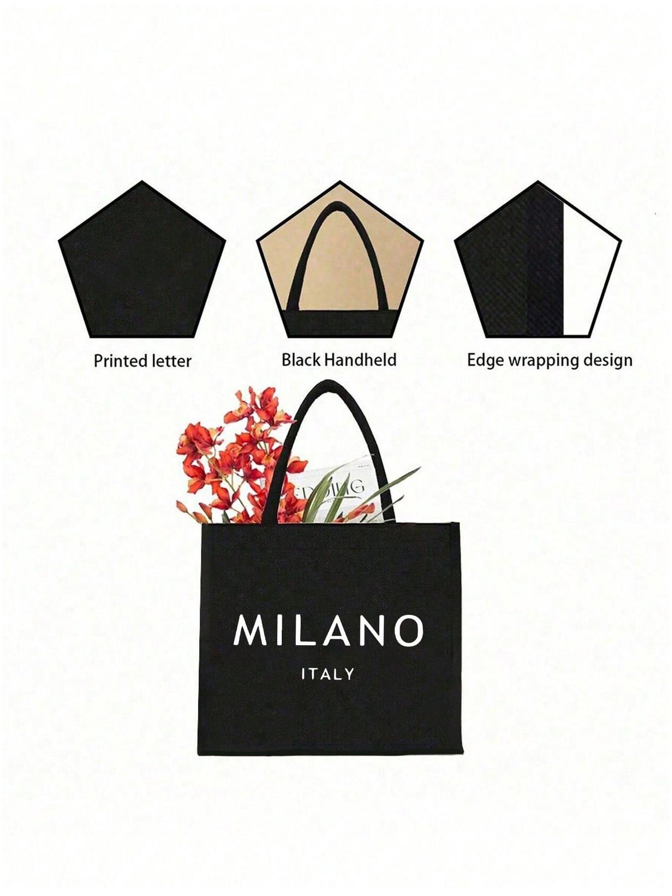 0510-228 ETAO Milanoバッグ Milano Italy' Tote Bag and Pouch with Black with White Embossed