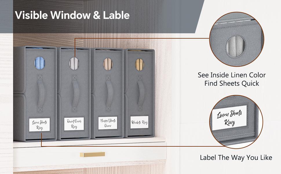 TRZZ Gift Box  Foldable  Bedding Organizer 4/8Pack - Large Capacity Sheet/Blanket Storage Bins with Clear Window, Fits Queen/King Bedding, Closet Organizers for Sheets/Pillows/Quilts