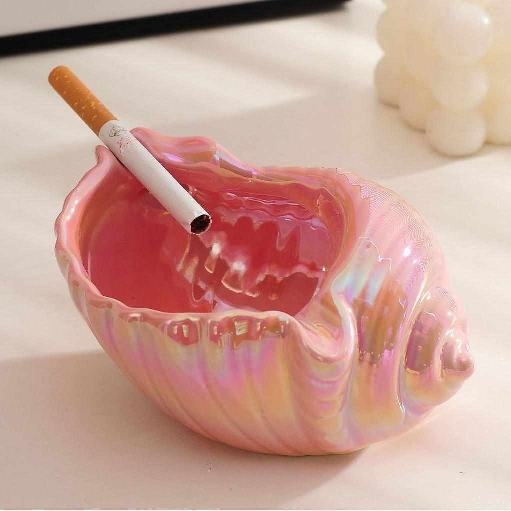 Ceramic Ashtray for Home Living Room, Creative Seashell Design, Transparent Office Ashtray, Decorative Ornament, Home Supplies