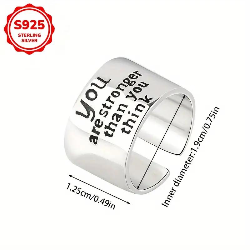 Letter inspirational ring, 925 silver ring, inspiration carving, adjustable size ring, hypoallergenic broadband, fashionable and diverse, classic and eye-catching jewelry, suitable for daily and party wear