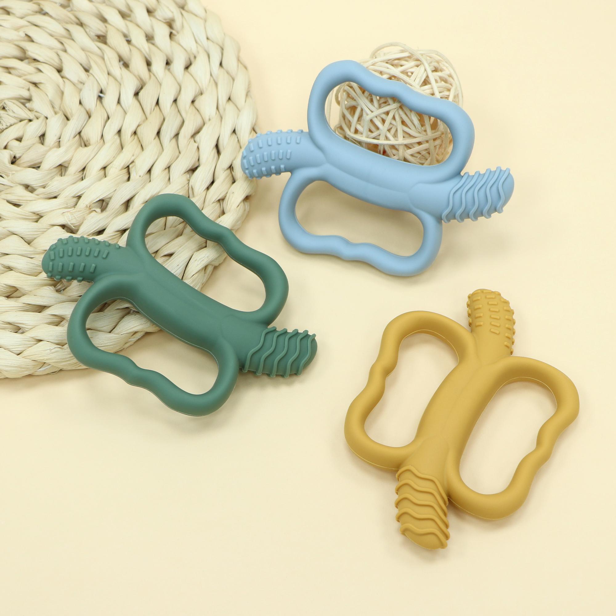 Baby teething toys, two-end textured banana-shaped massage teether with easy-to-grip handles, food-grade silicone, suitable for babies over 3 months old, girls and boys, Christmas and Halloween gifts