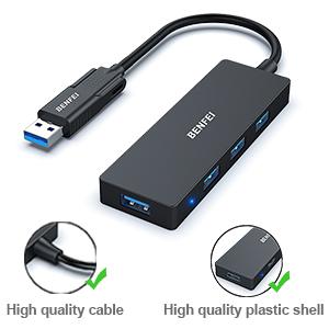 BENFEI USB 3.0 Hub, 4 Ports USB Splitter Ultra-Slim for Mouse, Keyboard, Flash Drive, U Disk, Printer for Laptop, PC, Xbox, PS5, and More