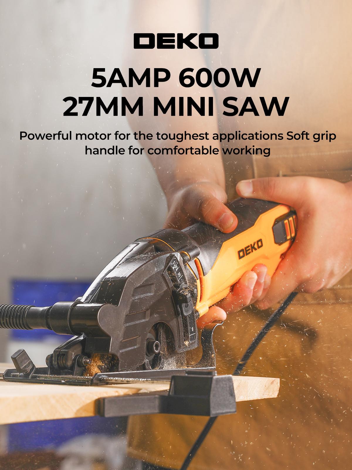 DEKO 5A 600W Mini Circular Saw With 1 Wood, Marble, And Plastic Blade, 5500 RPM No Load Speed, Maximum Cutting Depth 27mm, Multi-Functional Electric Saw For Wood, Soft Metal, Plastic, And Tile