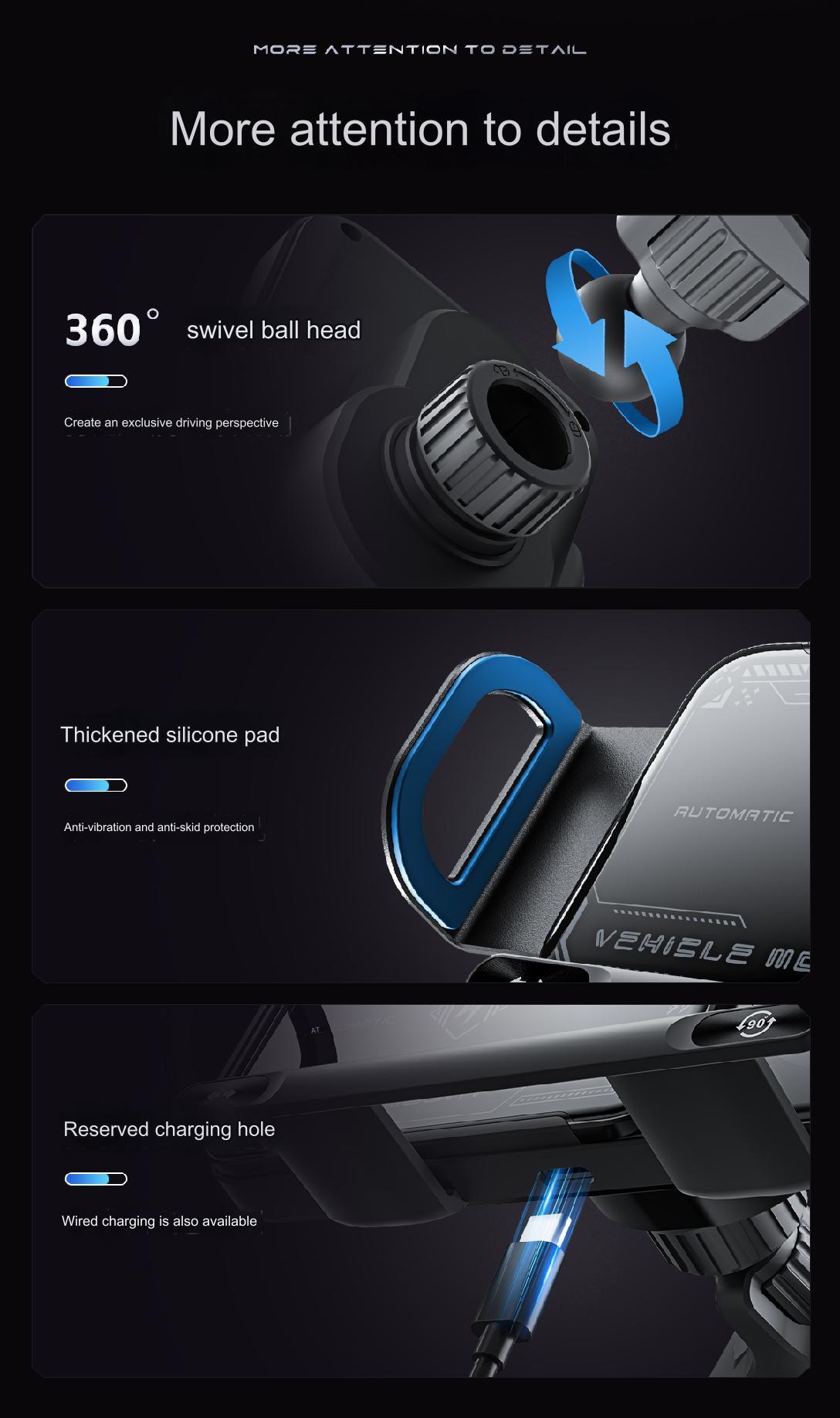 Wireless Car Charger, Auto Clamp Car Charger, Phone Charging Phone Holder Car Gadgets for Smartphone Mount, Car Accessory Items, Multifunctional Charger, suitable for 6-7.2-inch mobile phones,Under 18cm Tablets,Valentine's Day great gift