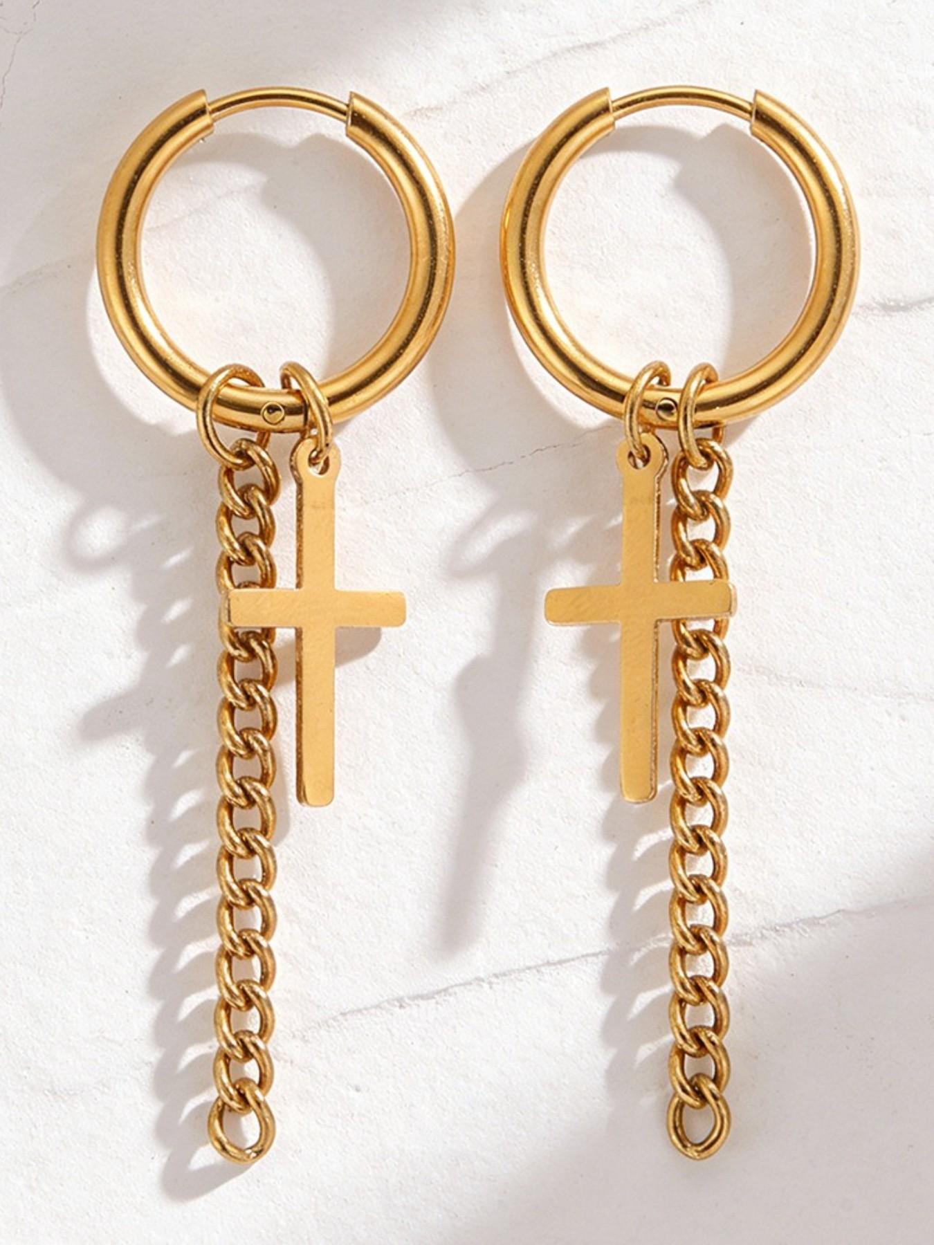 18K Gold-Plated Hip-Hop Punk Style - Unisex Cross Chain Earrings