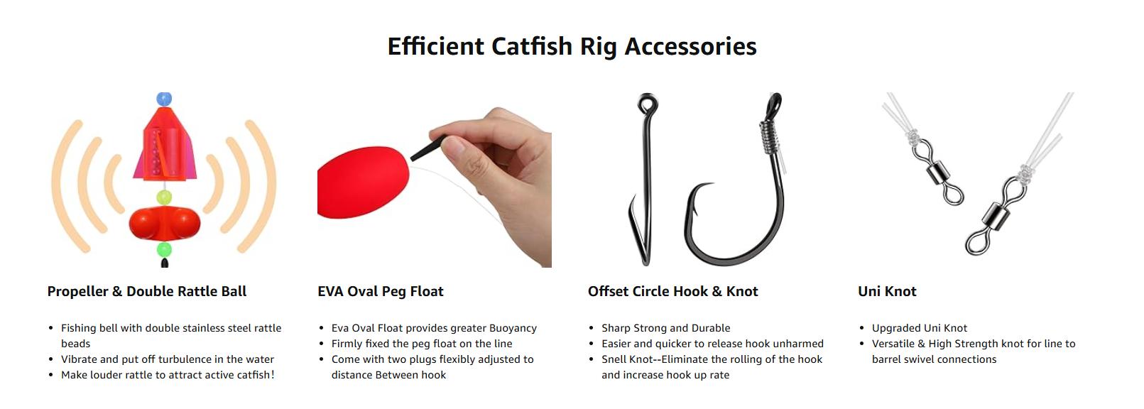 Catfish Rigs Santee Rig Catfish Float Rigs Circle Hooks  6/0 8/0 Catfishing Tackle 6pcs, Catfish Fishing Tackle Making Kit Equipment Accessories with Float, Hook, Swivel and Fishing Bell，bank fishing
