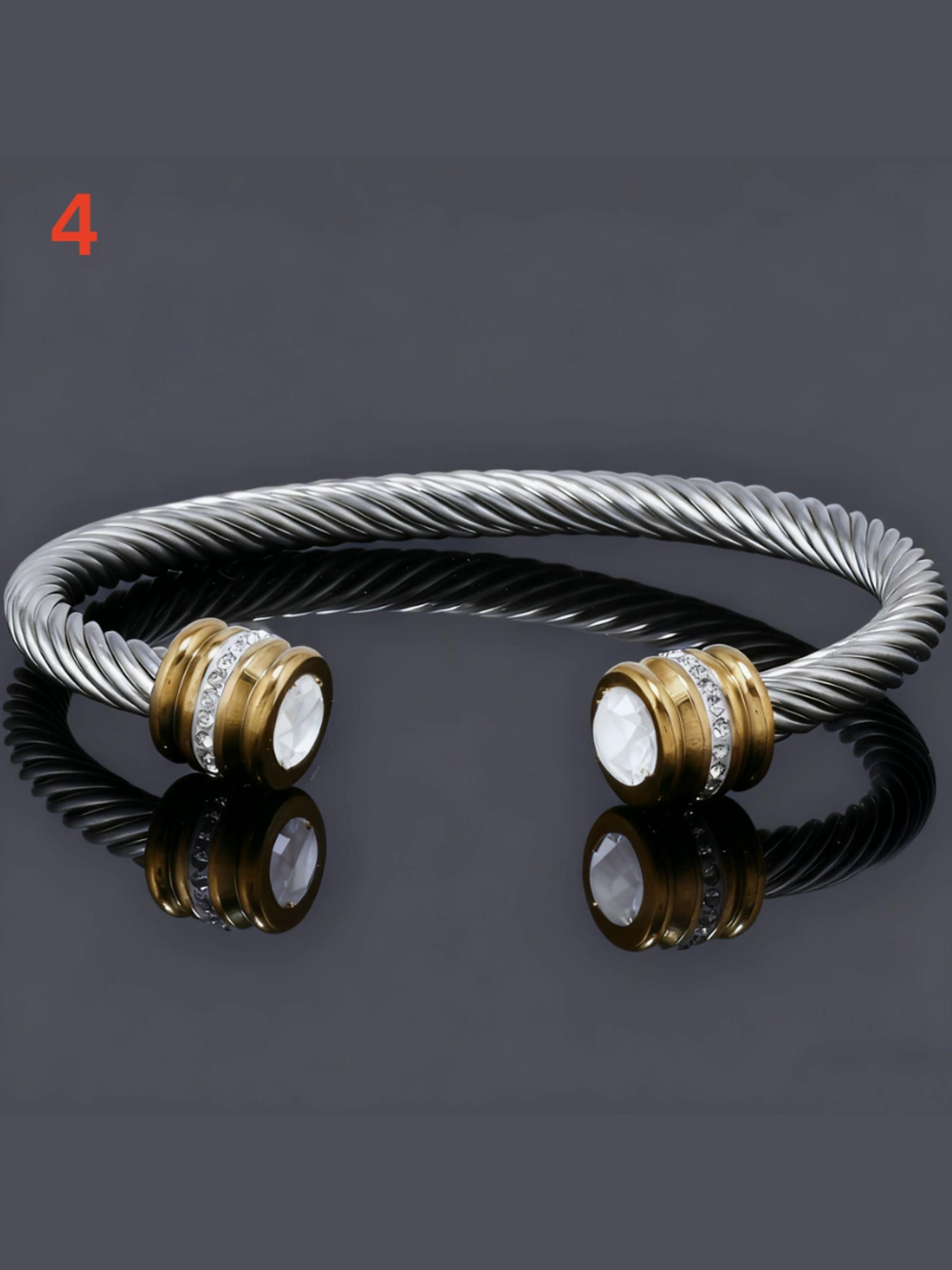 1pcs，Unisex Casual Fashion Stainless Steel Birthstone Cuff Bracelet, Non-Fading, Ideal Birthday Gift, All-Season Wear, Rhinestone Design, Stackable