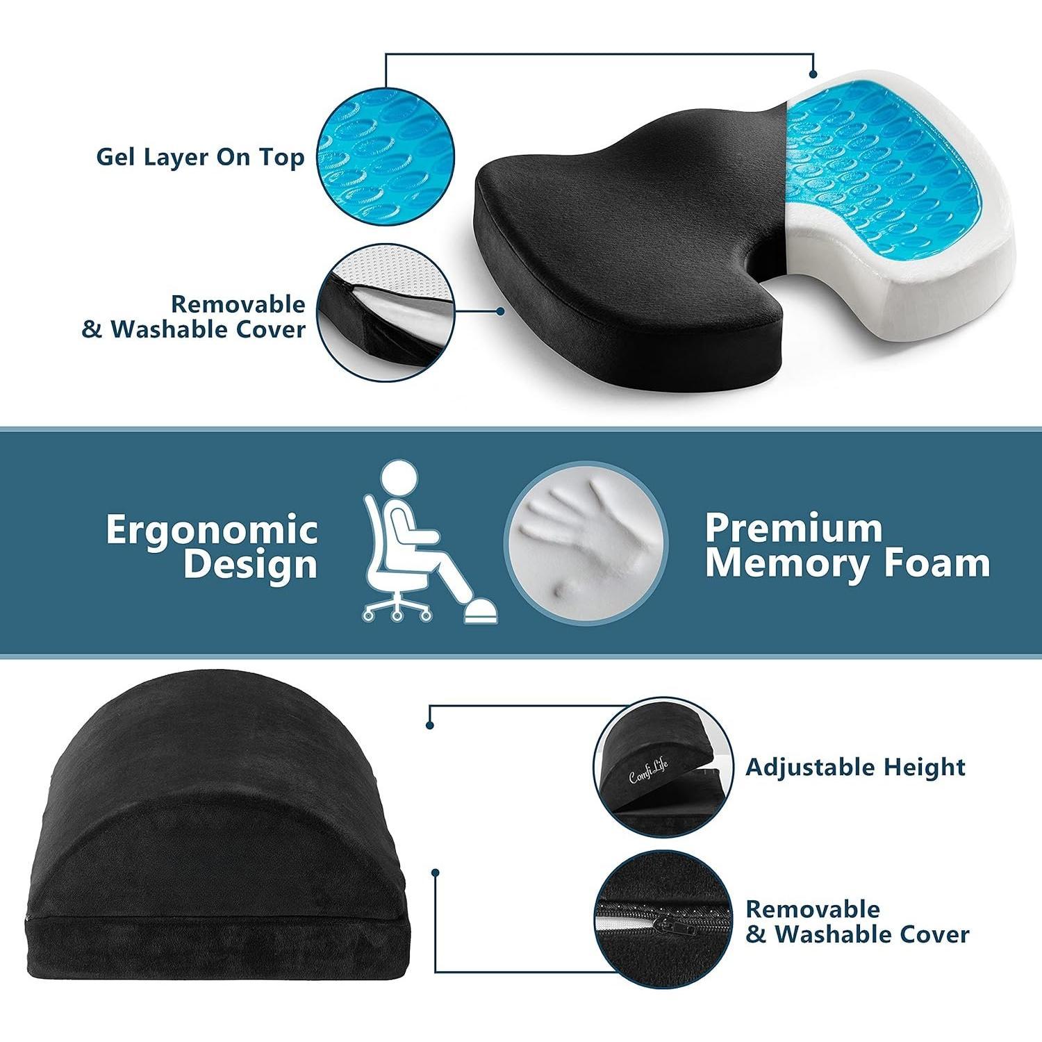 Gel  Seat Cushion & Foot Rest Bundle - Office Chair Cushion Foot Rest for Under Desk -  Memory  -  and