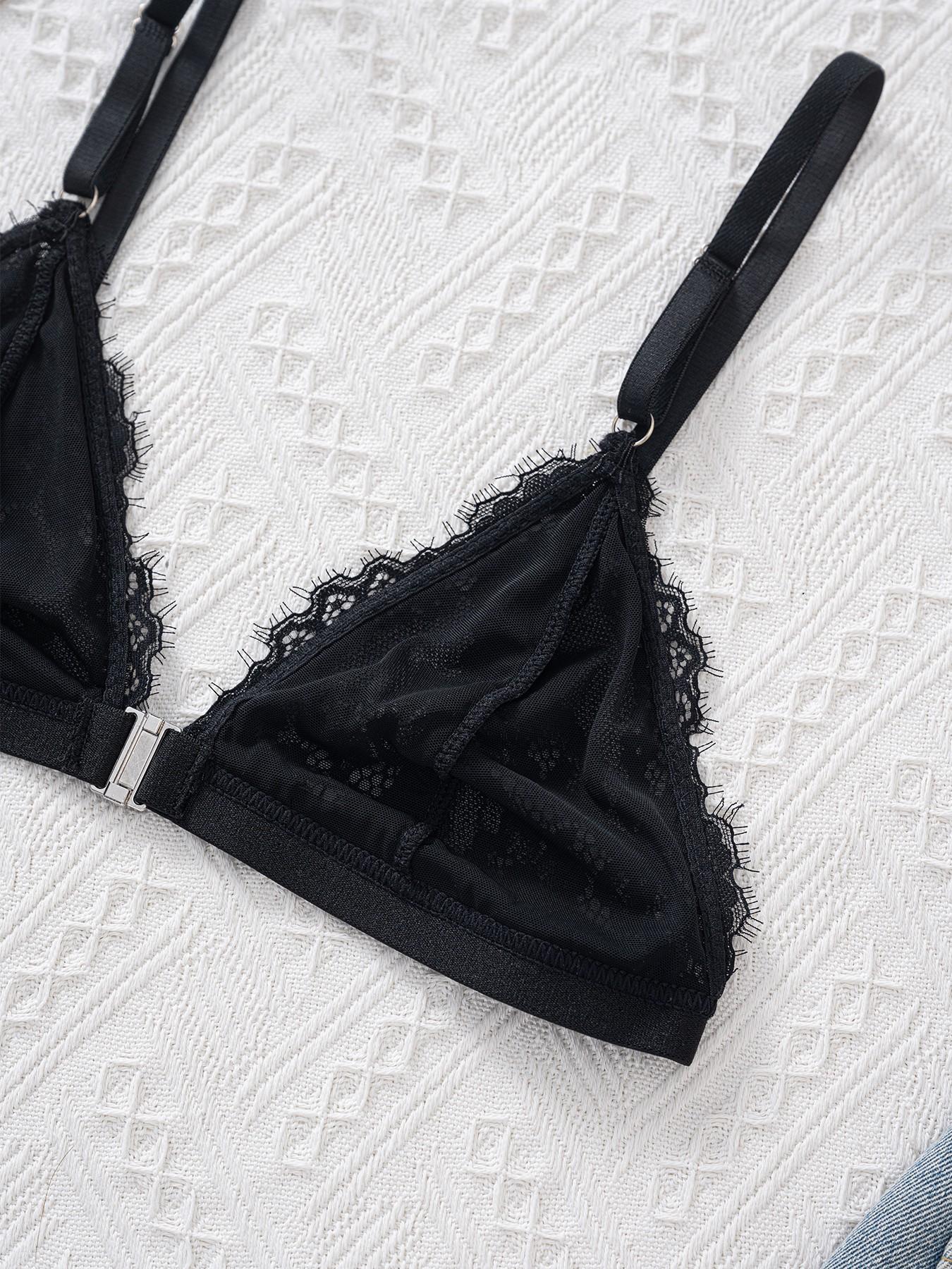 🔥 French Lace Front Closure No Padding Triangle Wireless Bra | Natural Support, Adjustable Straps Invisible Racerback, Easy On/Off, Sexy Lingerie For Daily & Date Night