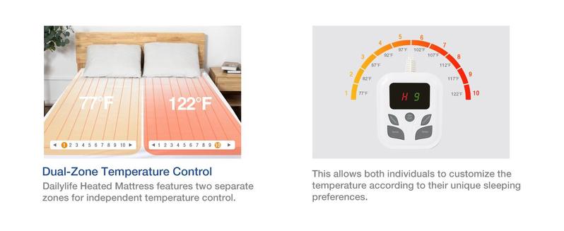 DailyLife Heated Mattress Pad, Electric Bed Warmer - 10 Heating Setting Dual Control with Timer for 9 Hours Auto Off, Machine Washable, Warming Mat, Gifts for Women, Mom, Mother’s Day, FathersDayGift