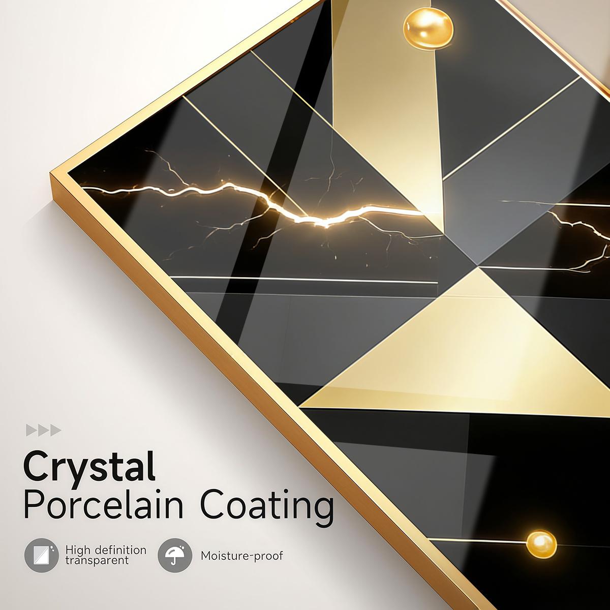 3 Counts Aluminum Alloy Framed Painting, Abstract Golden Geometric Lightning Art Pictures, Home Decoration For Living Room, Bedroom, Office, Restaurant, Hallway Wall Decor, Odorless Print Artwork, Luxury Perfect Gift For Friends And Family