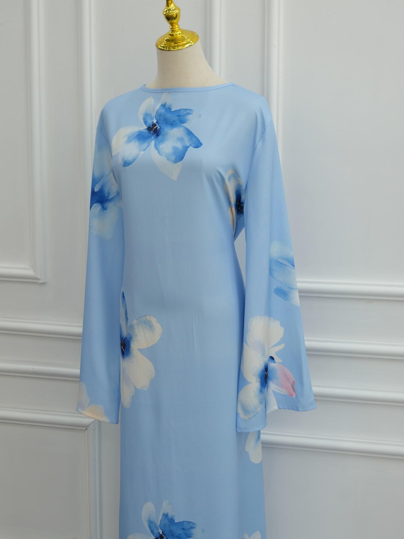 New Women's Elegant Loose-Fit Long Dress, Modest Muslim Clothing, Multi-Color Choice, Bell Sleeve, All Over Floral Print, Casual Daily Wear, Vacation Dress