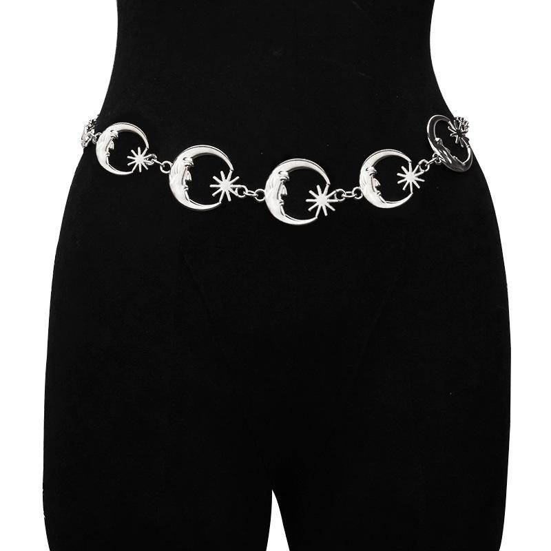Chunky Multilayer Punk Gothic Moon Sun Waist Chain Metal Waist Belts for Women Dress Jewelry Body Chain Jewelry Цепочка На Талию