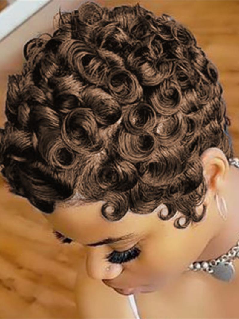 Curly Wave Wig Pixie Cut Wig for Women Halloween Wig Full Machine Made Wig 150% Density 6 Inch Human Hair Wigs