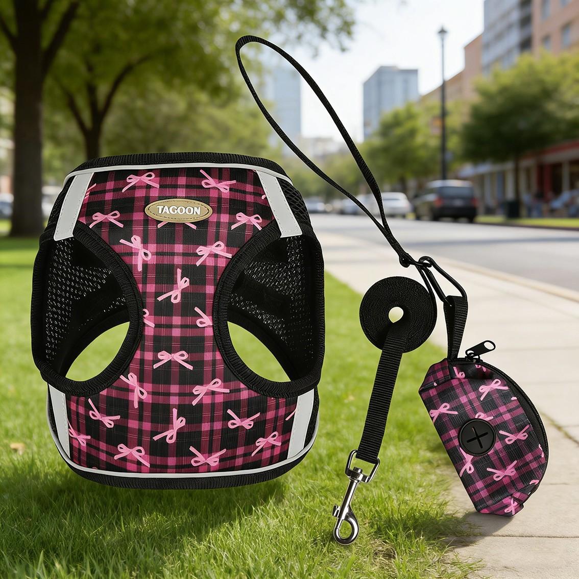 Automatic Retractable Dog Leash for Small Medium Dogs, Breathable Reflective Chest Harness, Adjustable Safety Harness, No Pull Harness, Anti-Pull Night Safety Walking Rope, Harness Leash Set