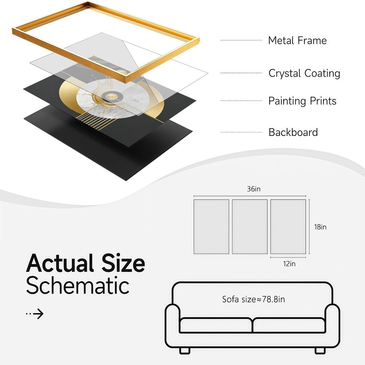 3 Counts Aluminum Alloy Framed Painting, Abstract Golden Splash Geometric Art Pictures, Home Decoration For Living Room, Bedroom, Office, Restaurant, Hallway Wall Decor, Odorless Print Artwork, Luxury Perfect Gift For Friends And Family