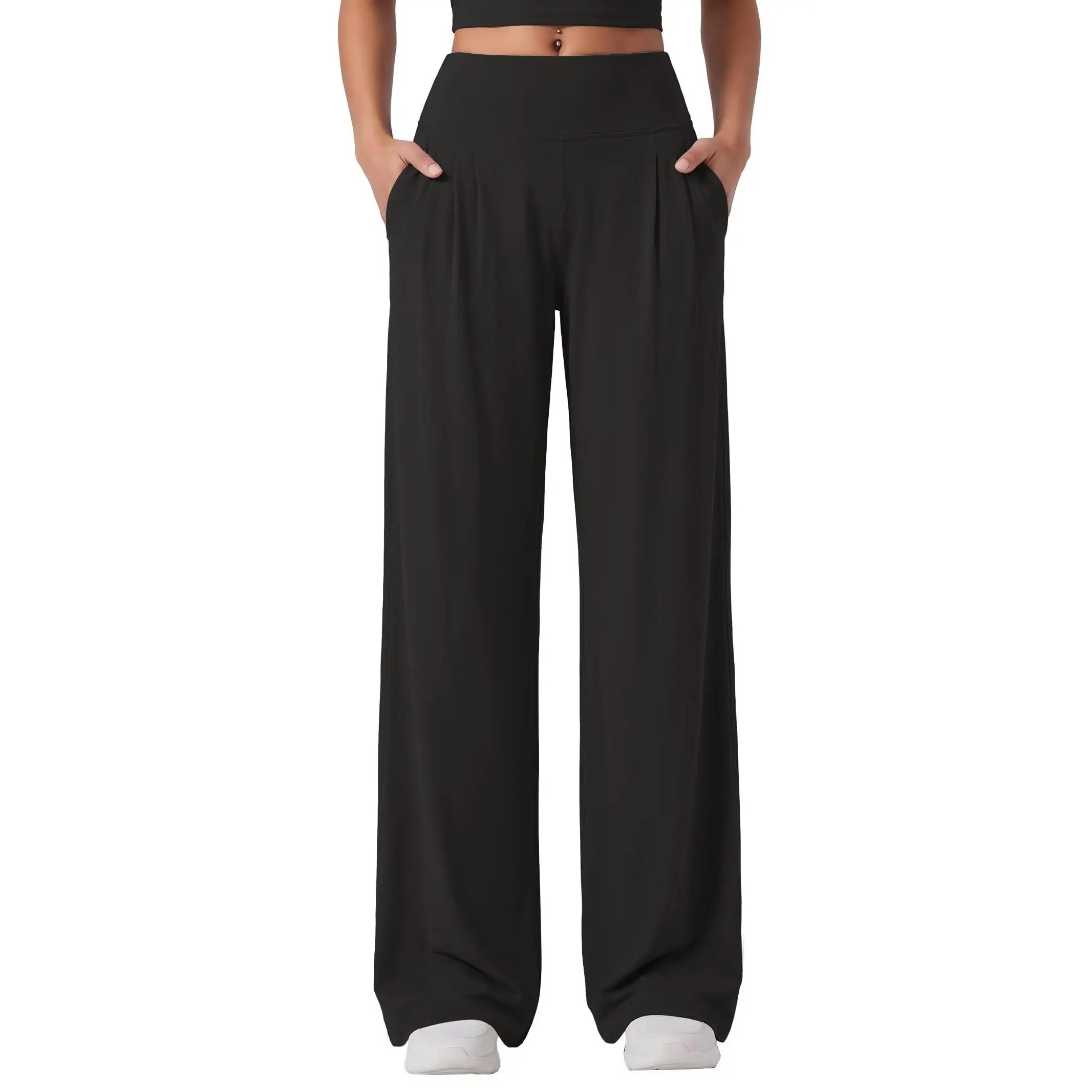 the Sunzel Store Sunzel Women's High Waisted Wide Leg Pleated Yoga Pants with Pockets | Buttery Soft 4-Way High Stretch, High Waist Loose Fit, Side Pockets, Pleated Casual Lounge Trousers for Daily Yoga Work