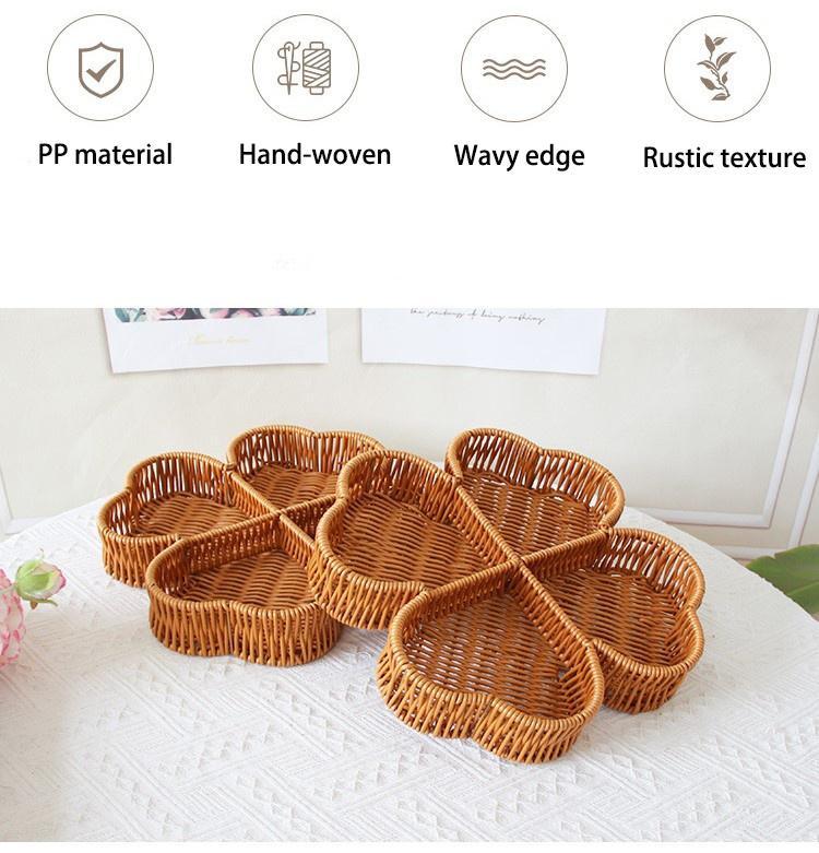 1pc of a Reinforced Lucky Four-Leaf Clover Segmented Handmade Woven Tray, Made of Lightweight Luxury Imitation Rattan PP Material, Suitable for Item Storage Basket/Tray, Elegant Home Decor Display Rack. Ideal for Living Rooms, Camping, Shelf Baskets