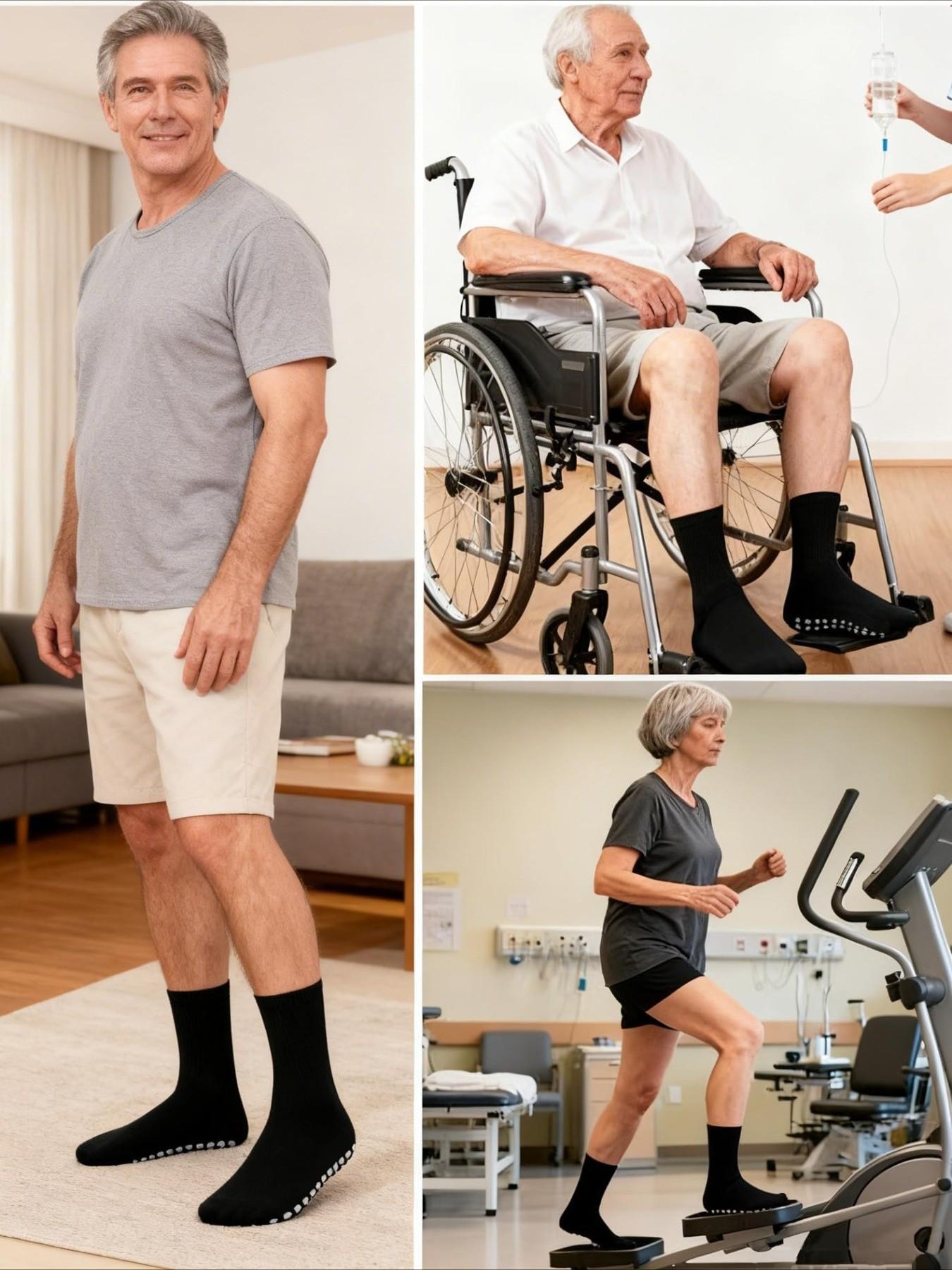 4 Pairs Non Slip Grip Socks for Men Women, Crew Grippy Socks for Hospital Pilates Yoga, Gifts for Seniors Elderly, All Seasons Casual Style