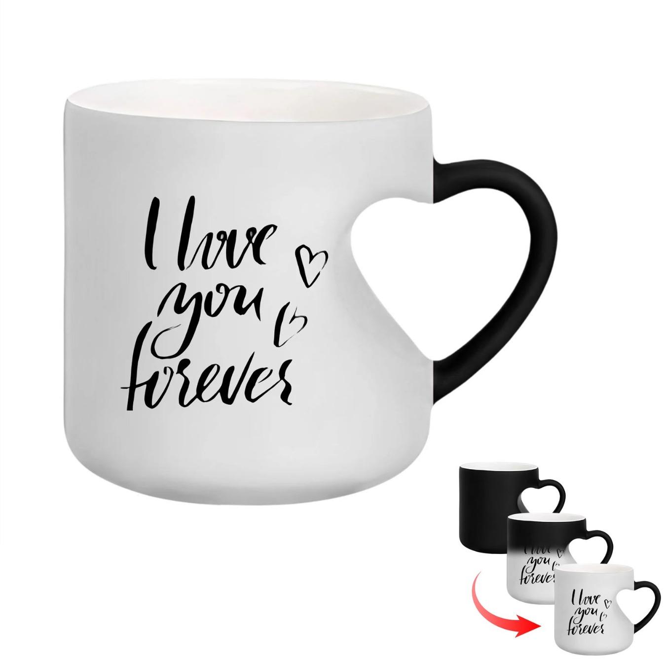 Heart Mug,Heart-Shaped Color Changing Ceramic Mug,Heart Shaped Mug,Coffee Cup With Handle That Reveals Surprise Design When Filled With Hot Beverage Romantic Gift For Her/Him