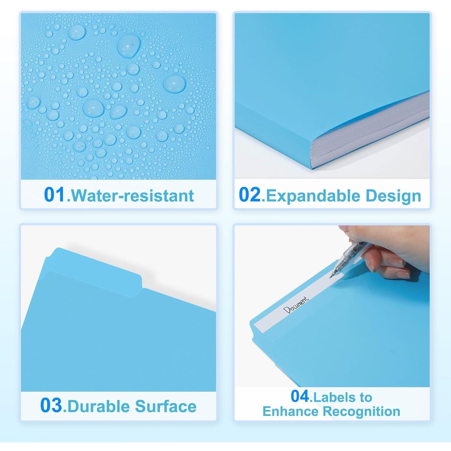 Bright Colors Recycled Plastic File Folders, Letter Size 8.5x11, 6-Pack with 1/3-Cut Tabs, Poly Folders for Office, School Document Organization
