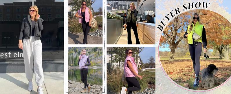 Molitree Women's Puffer Vest Cropped Lightweight Button Down Quilted Vest Sleeveless Padded Gilet Coat with Pockets Black Casual