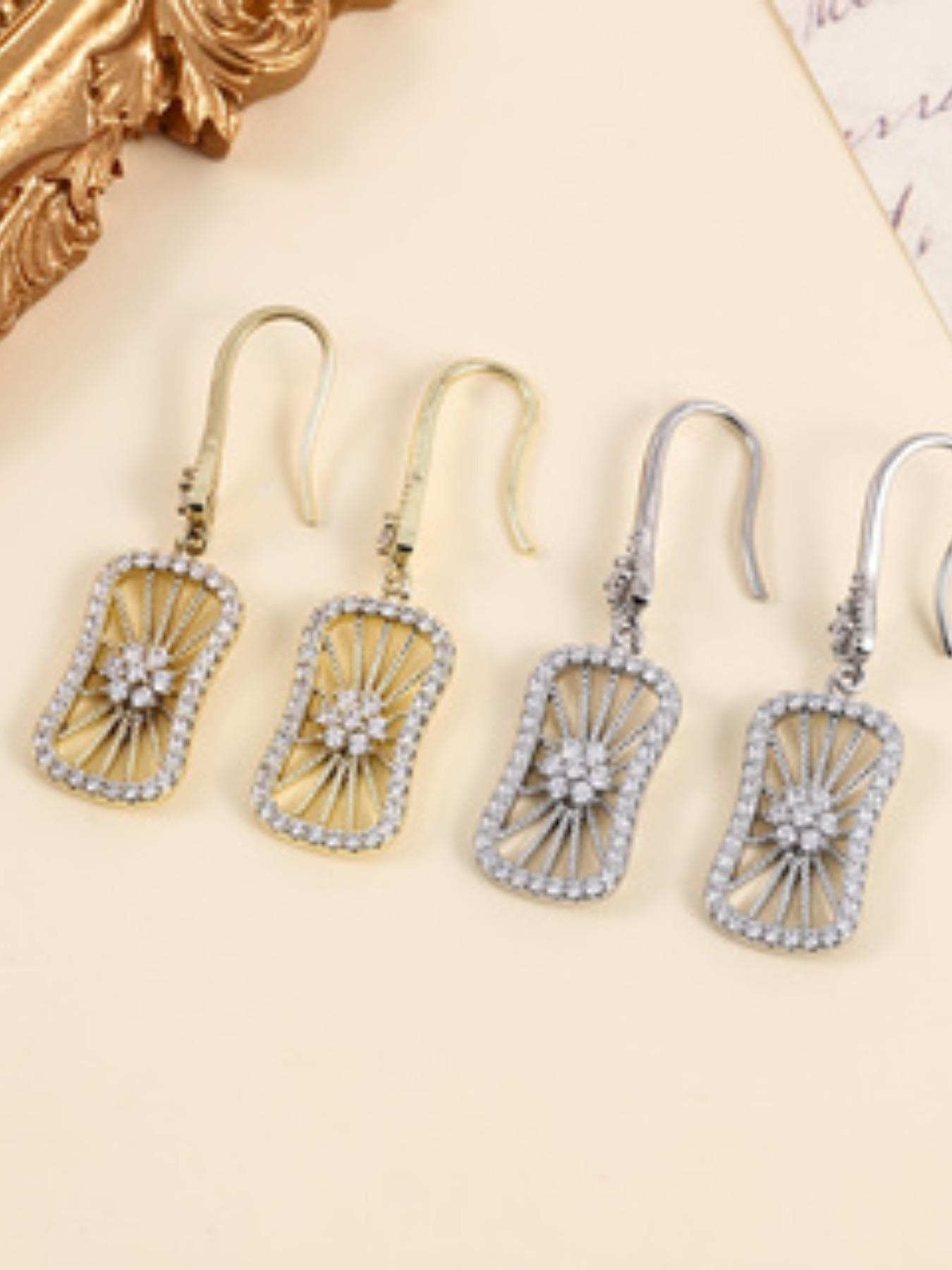 Geometric Hollow Out Zircon Earrings for Women, Elegant Office Wear Jewelry, Silver Color and Options, Versatile Fashion Accessories